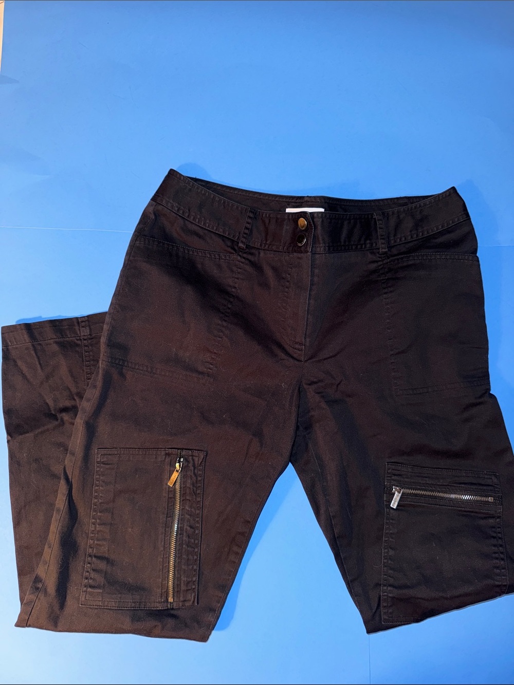 Calvin Klein Black Straight-Leg Zippered Pockets Cargo Jeans